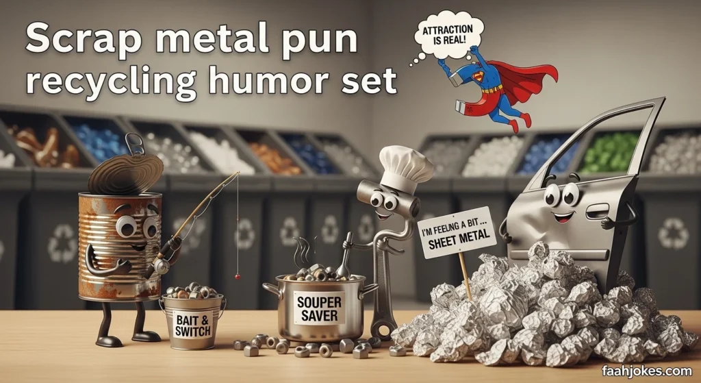 Scrap metal pun recycling humor set